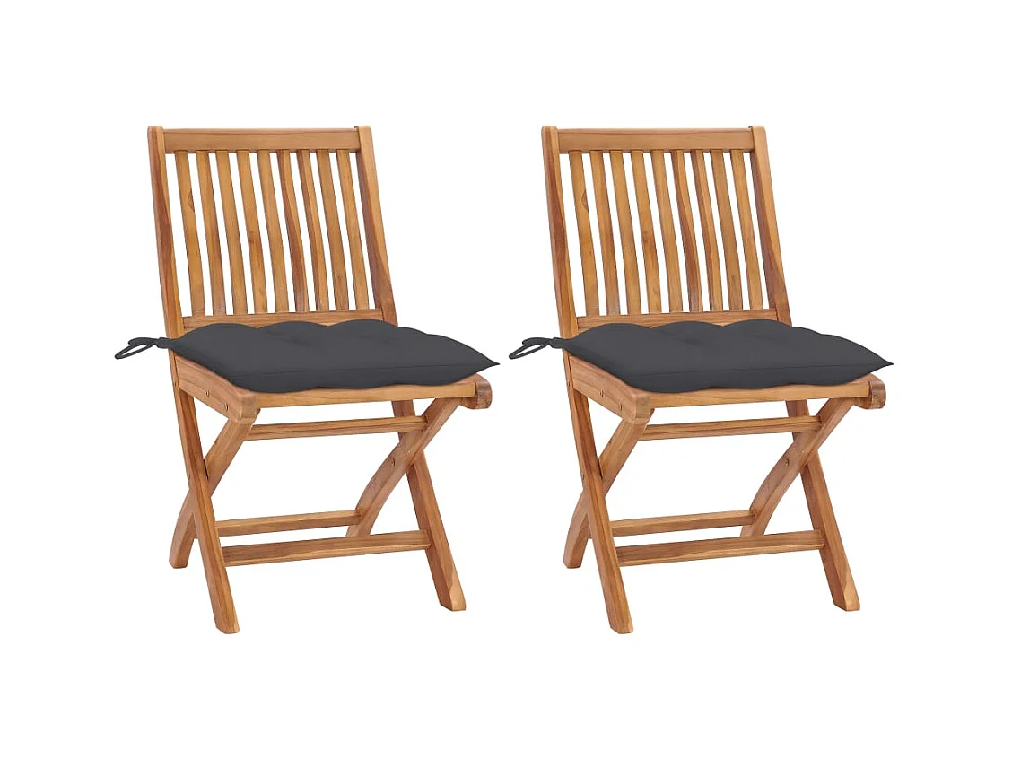 Chaises de jardin lot de 2 et coussins anthracite Bois de teck
