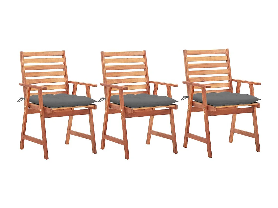 Juego de 3 sillas de comedor para exterior y cojines de acacia maciza