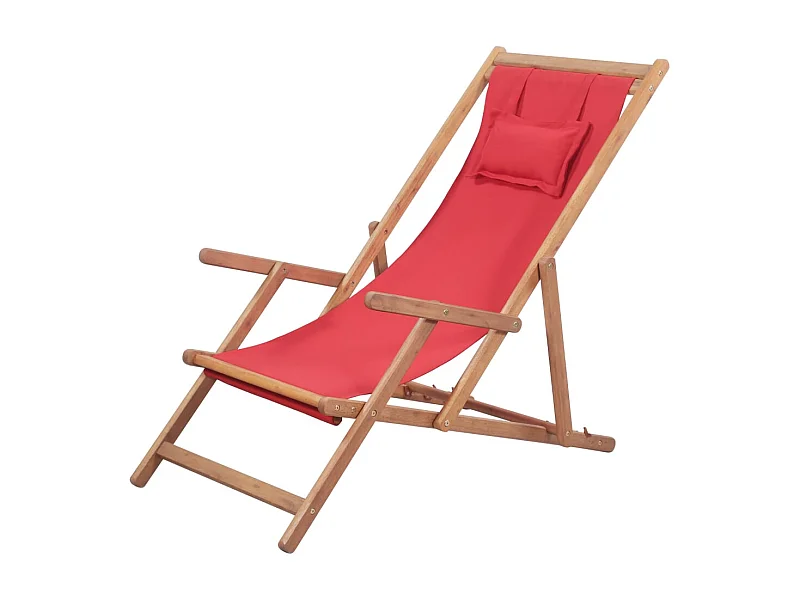 Opvouwbare strandstoel van stof en houten frame, rood