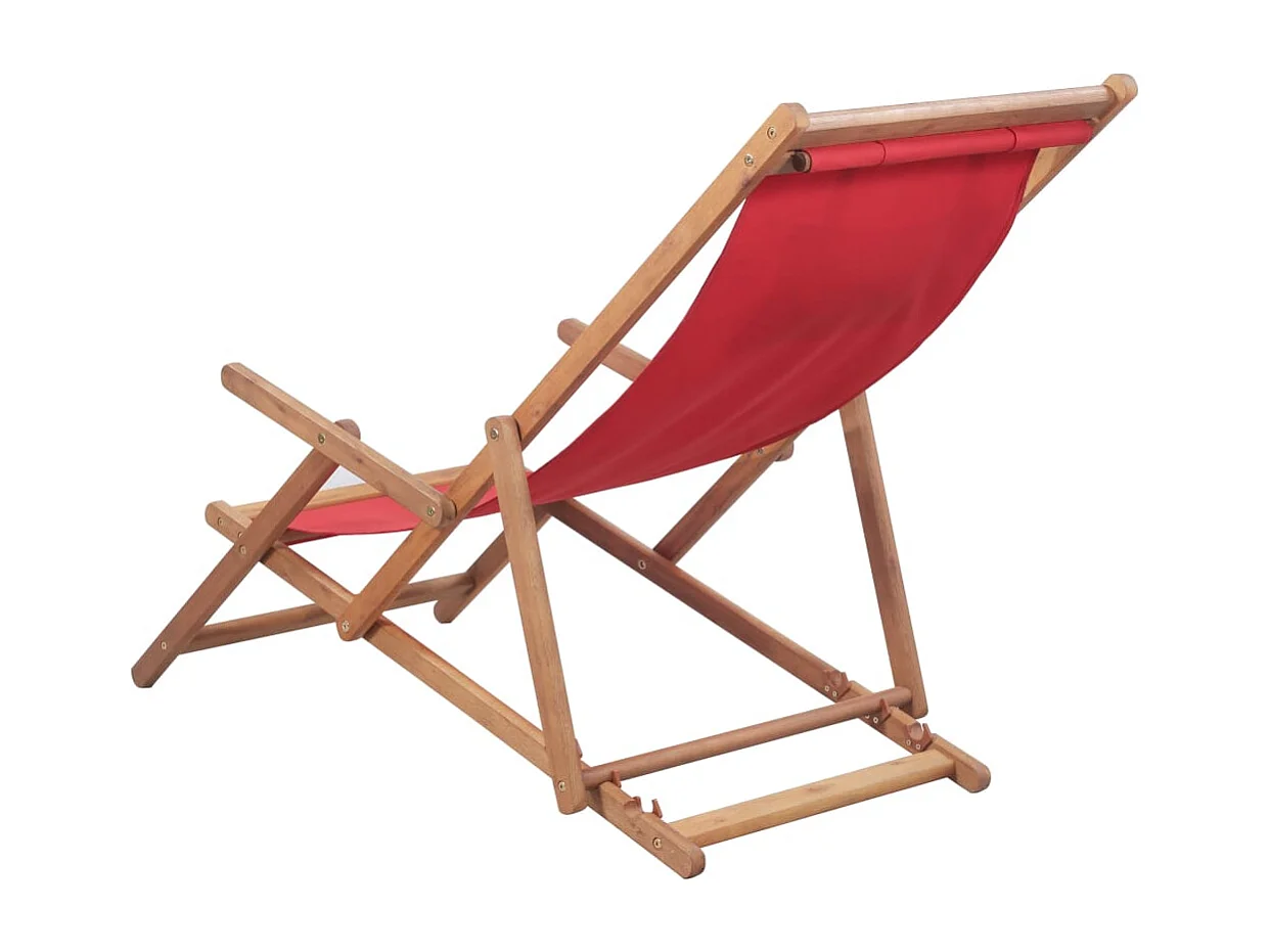 Chaise pliable de plage Tissu et cadre en bois Rouge