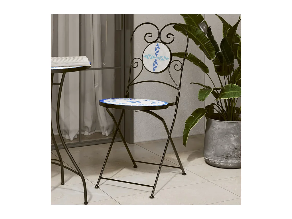 Chaises de bistro pliables lot de 2 bleu et blanc céramique