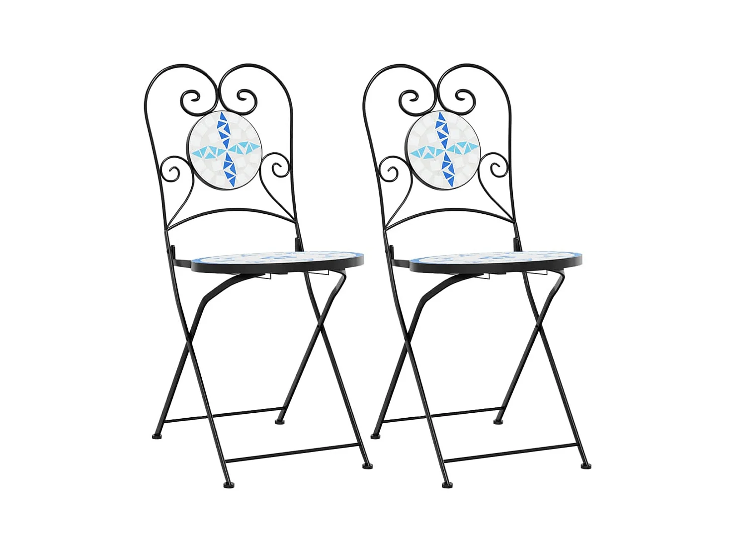 Chaises de bistro pliables lot de 2 bleu et blanc céramique