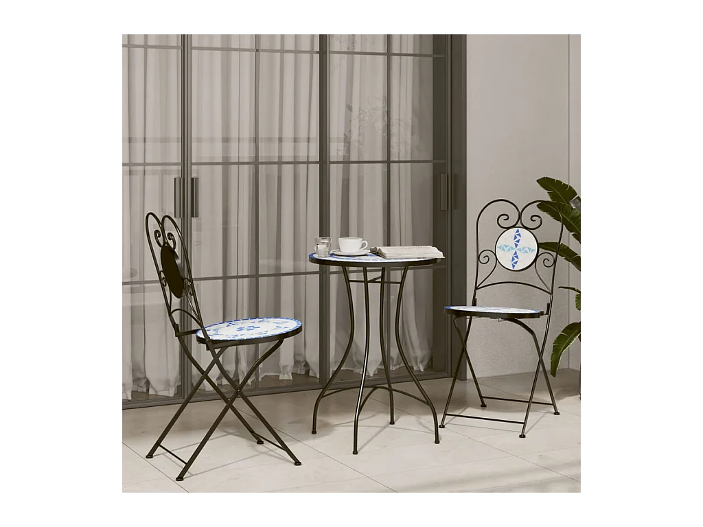 Chaises de bistro pliables lot de 2 bleu et blanc céramique