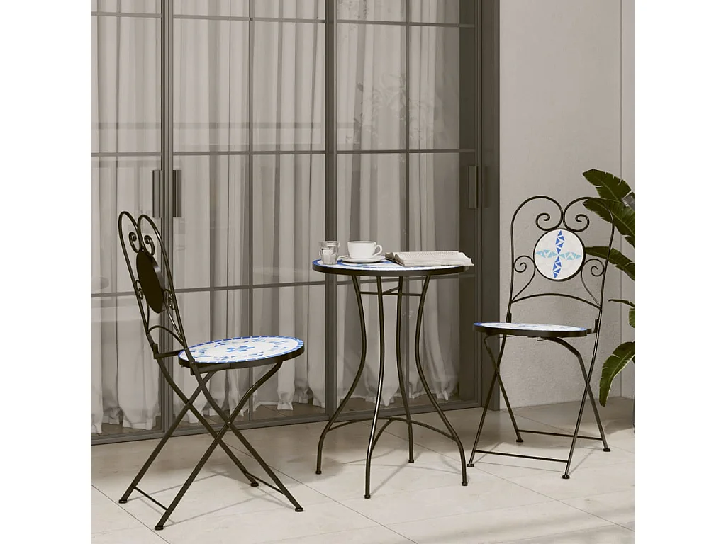 Chaises de bistro pliables lot de 2 bleu et blanc céramique