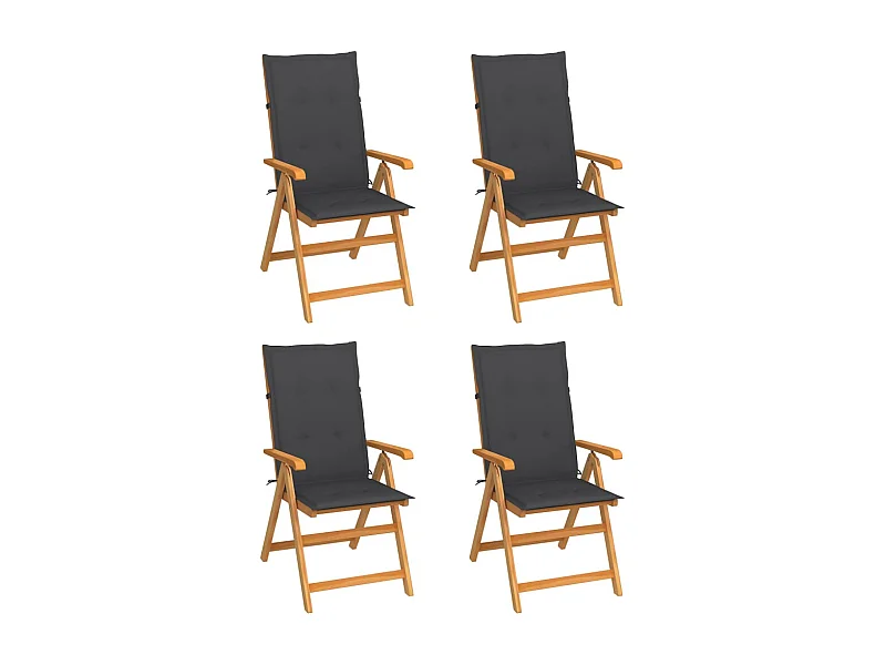 Chaises de jardin lot de 4 avec coussins anthracite Teck solide