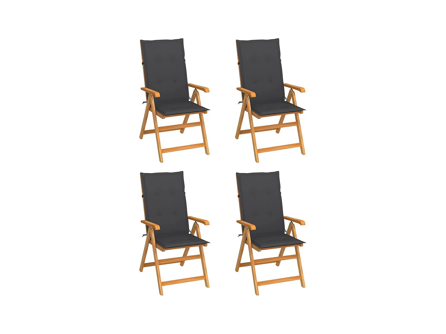 Chaises de jardin lot de 4 avec coussins anthracite Teck solide