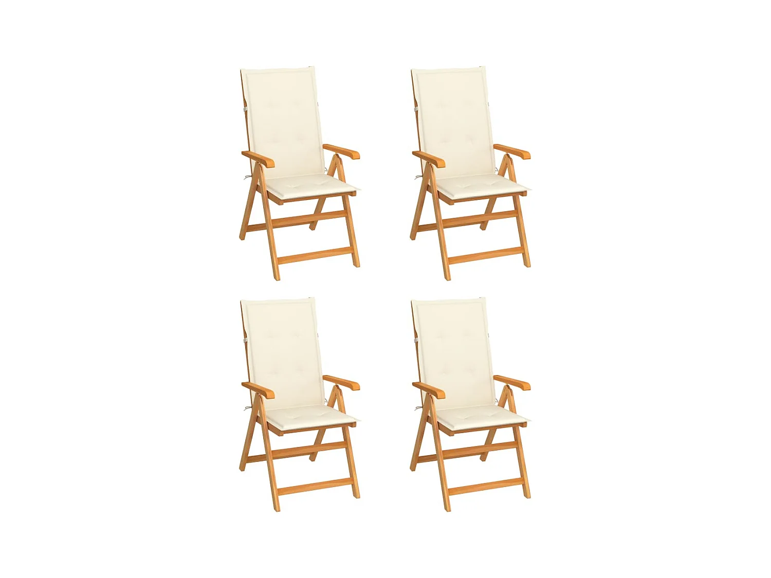 Tuinstoelenset van 4 met crèmekleurige kussens. Massief teakhout.