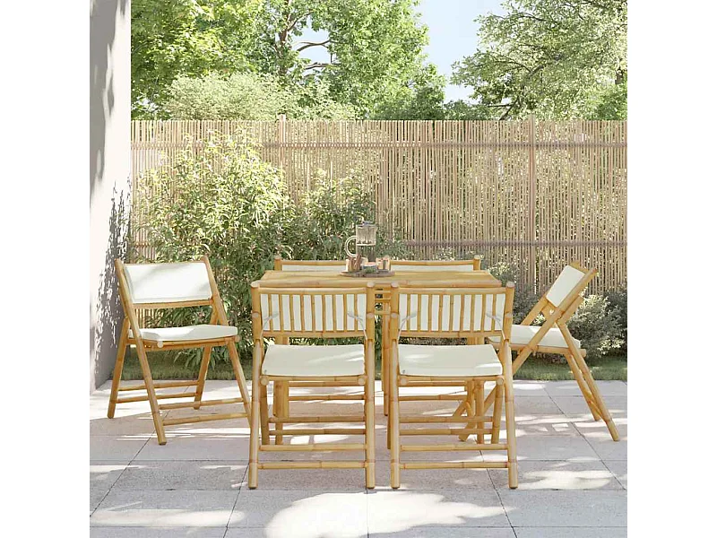 Chaises de bistro pliantes lot de 6 et coussins blanc crème