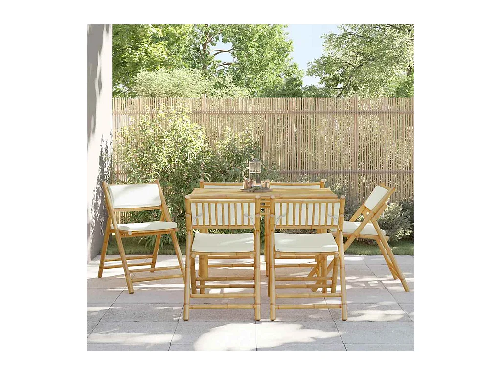 Chaises de bistro pliantes lot de 6 et coussins blanc crème