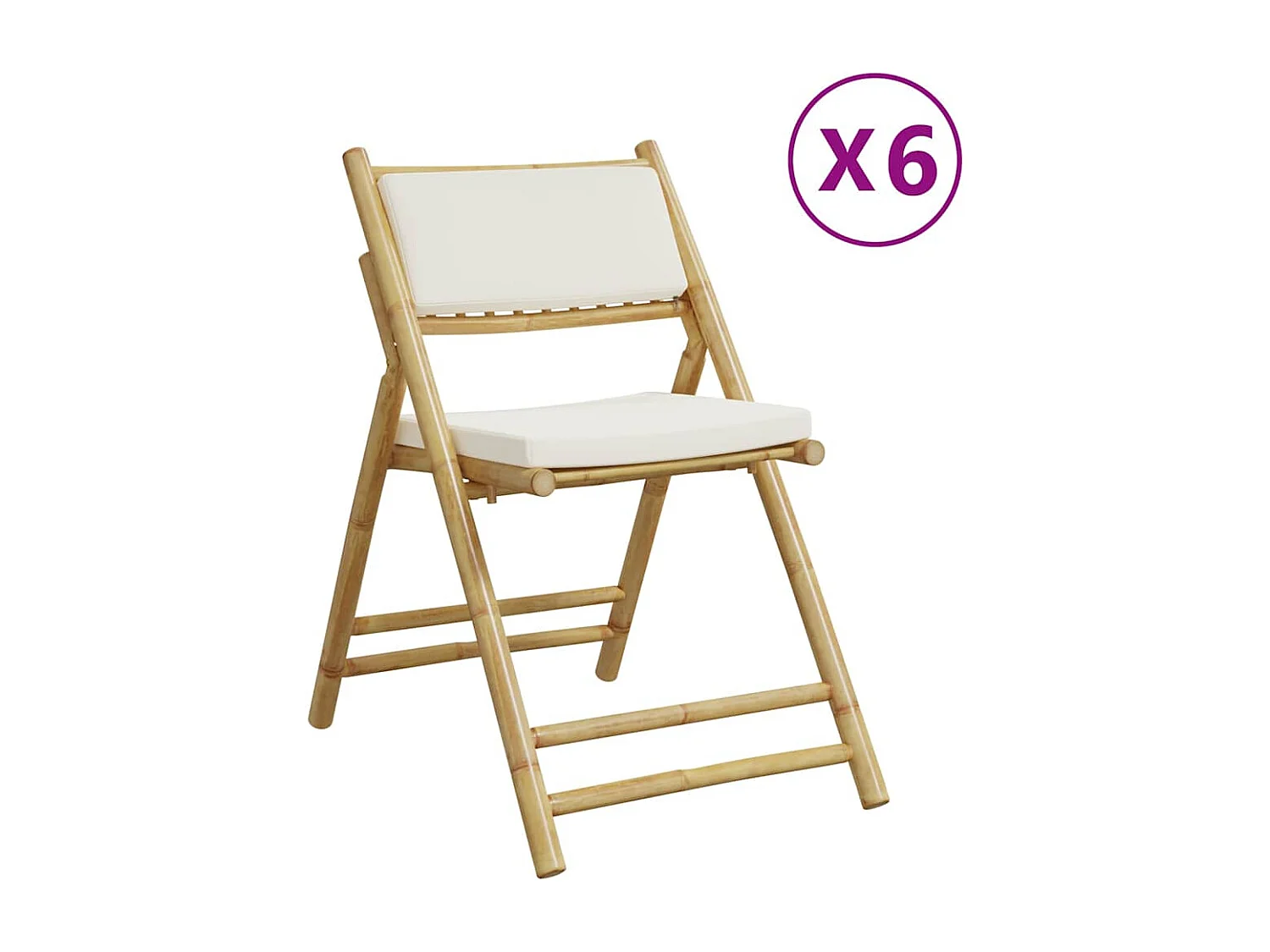 Chaises de bistro pliantes lot de 6 et coussins blanc crème
