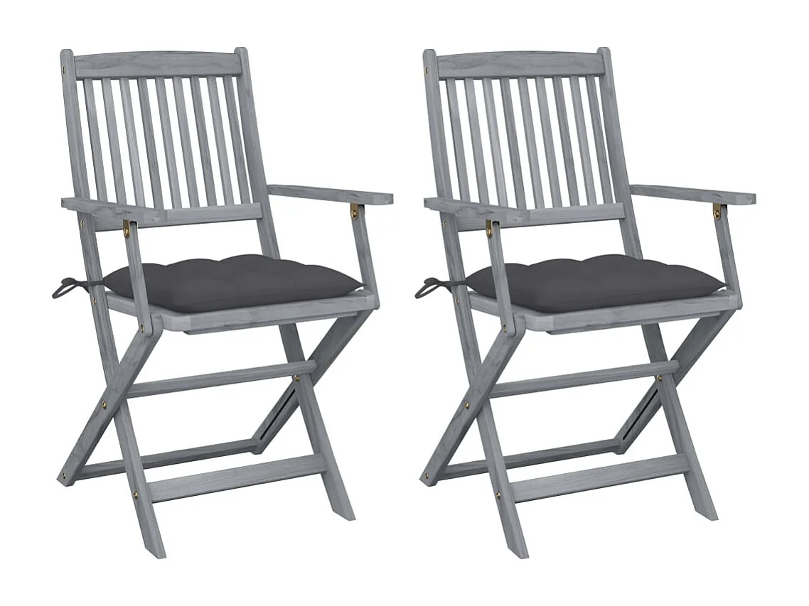 Chaises pliables d'extérieur lot de 2 et coussins Bois d'acacia