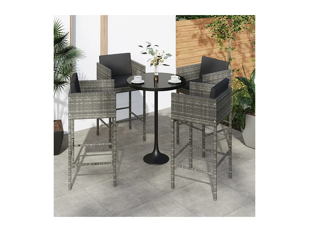 Conjunto de 4 taburetes de bar con cojines de resina tejida gris