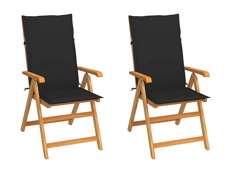 Chaises de jardin lot de 2 et coussins noir Bois de teck massif
