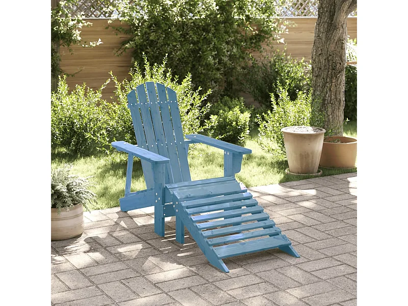 Adirondack stoel met blauwe voetenbank van massief dennenhout