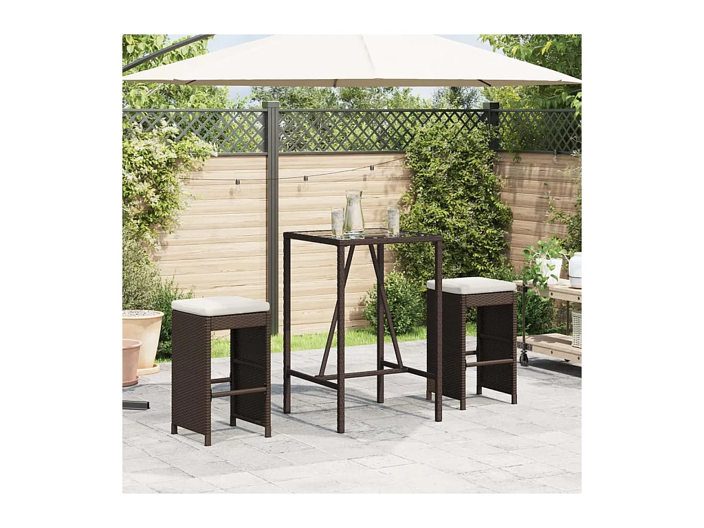 Tabourets de bar jardin coussins lot de 2 marron résine tressée