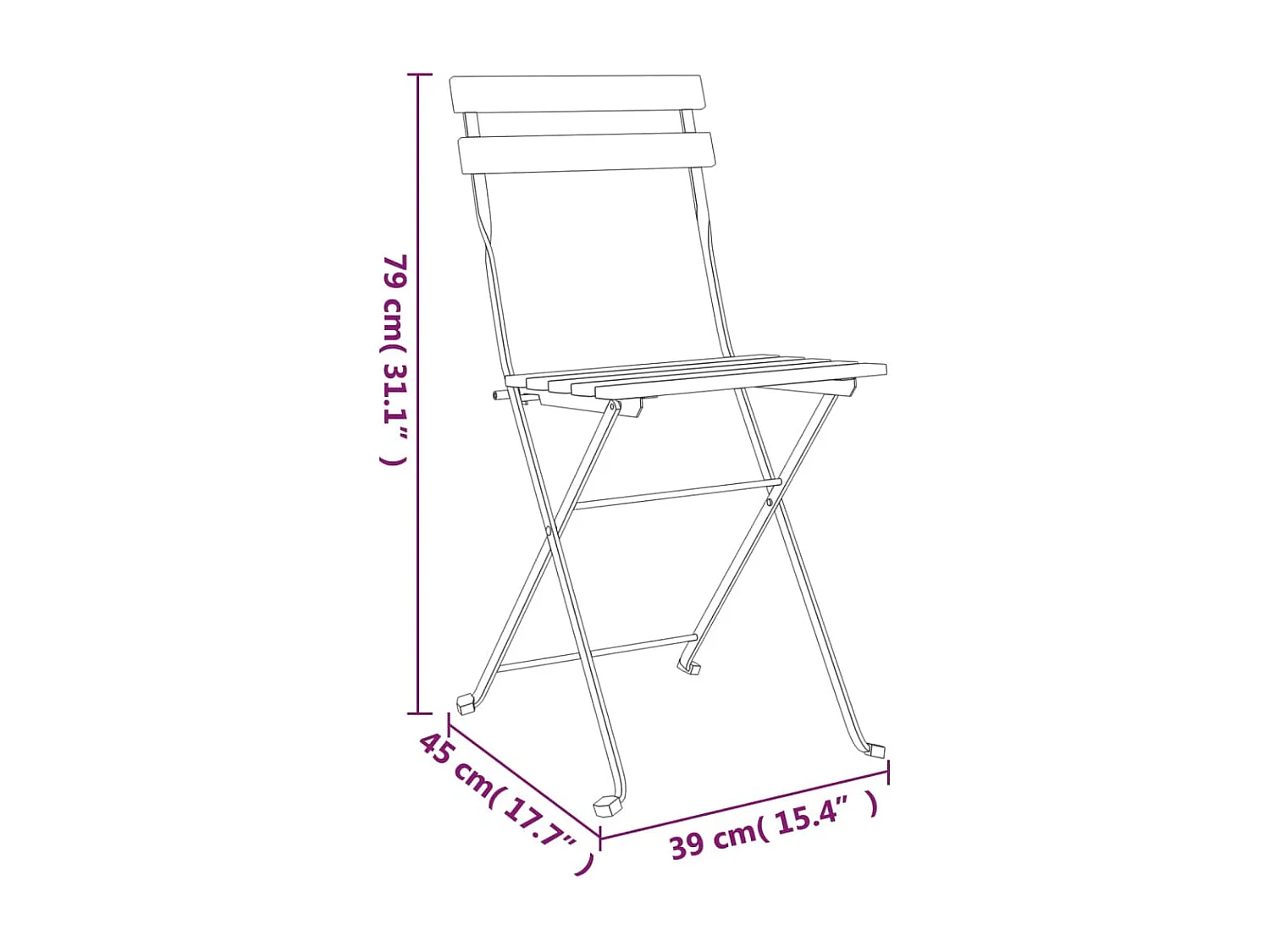 Opvouwbare bistrostoelen, set van 2, massief teakhout en staal
