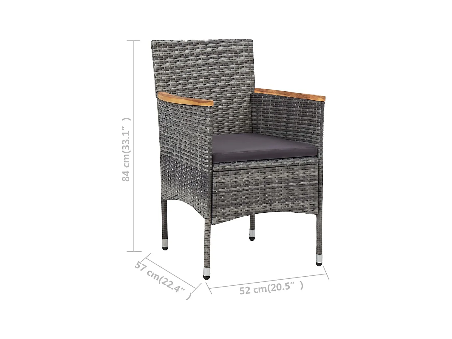 Chaises à manger de jardin lot de 2 Résine tressée Gris