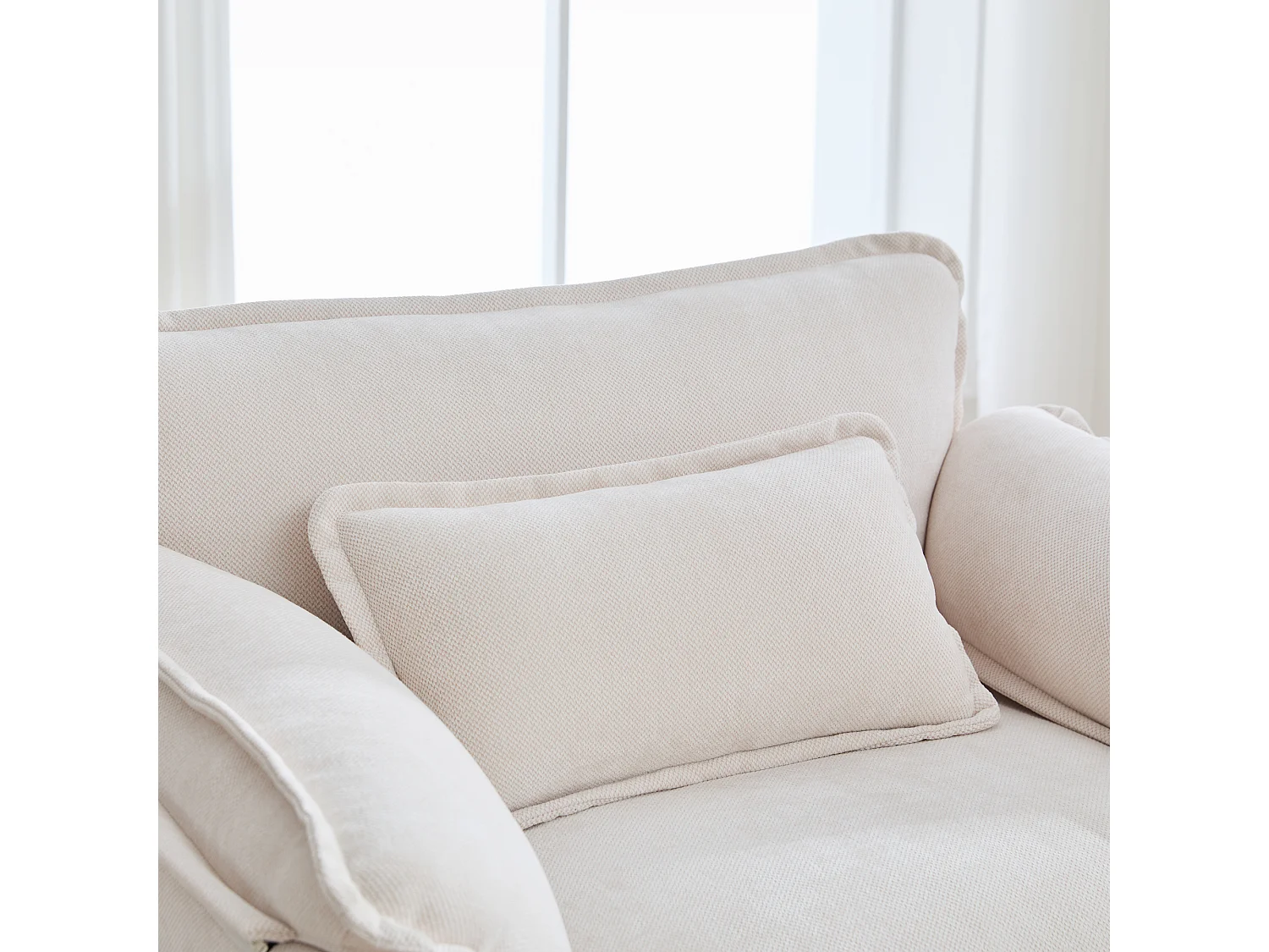 Fauteuil 1 place velours beige ultra moelleux – double assise et coussins confortables - avec repose‑pieds escamotable avec coffre