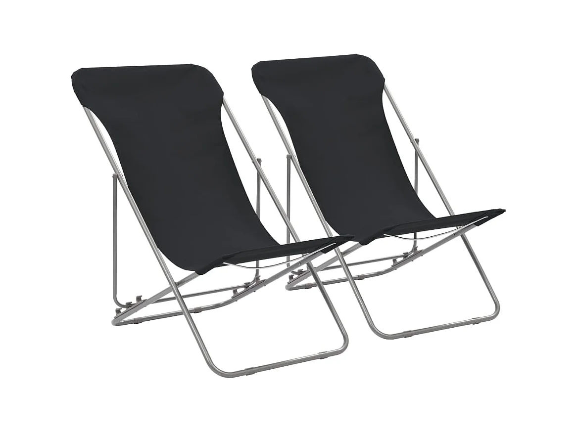 Chaises de plage pliables lot de 2 Acier et tissu oxford Noir