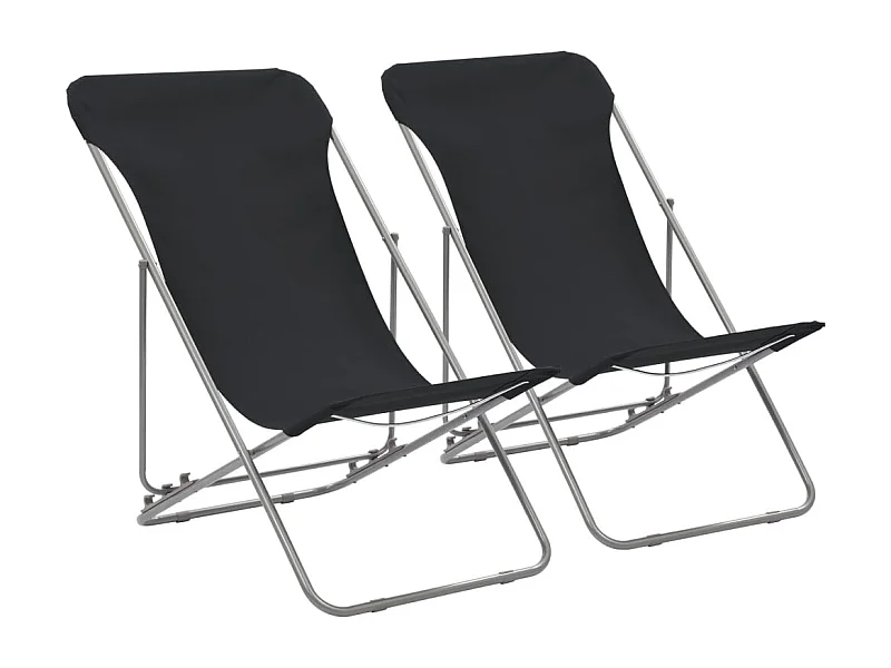 Chaises de plage pliables lot de 2 Acier et tissu oxford Noir