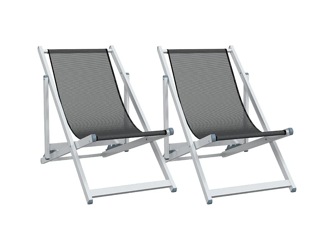 Chaises de plage pliantes lot de 2 gris aluminium et textilène