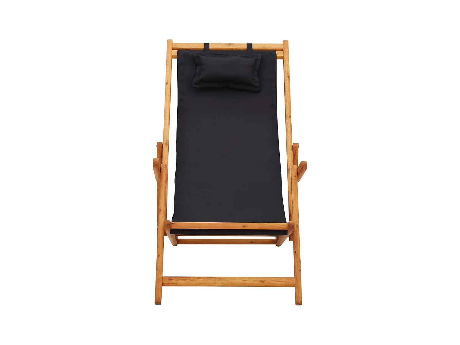 Chaise pliable de plage bois d'eucalyptus solide et tissu noir