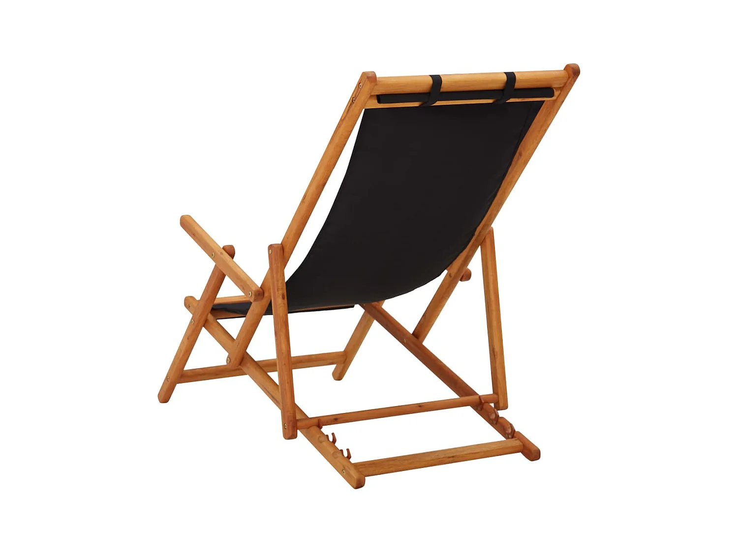 Chaise pliable de plage bois d'eucalyptus solide et tissu noir