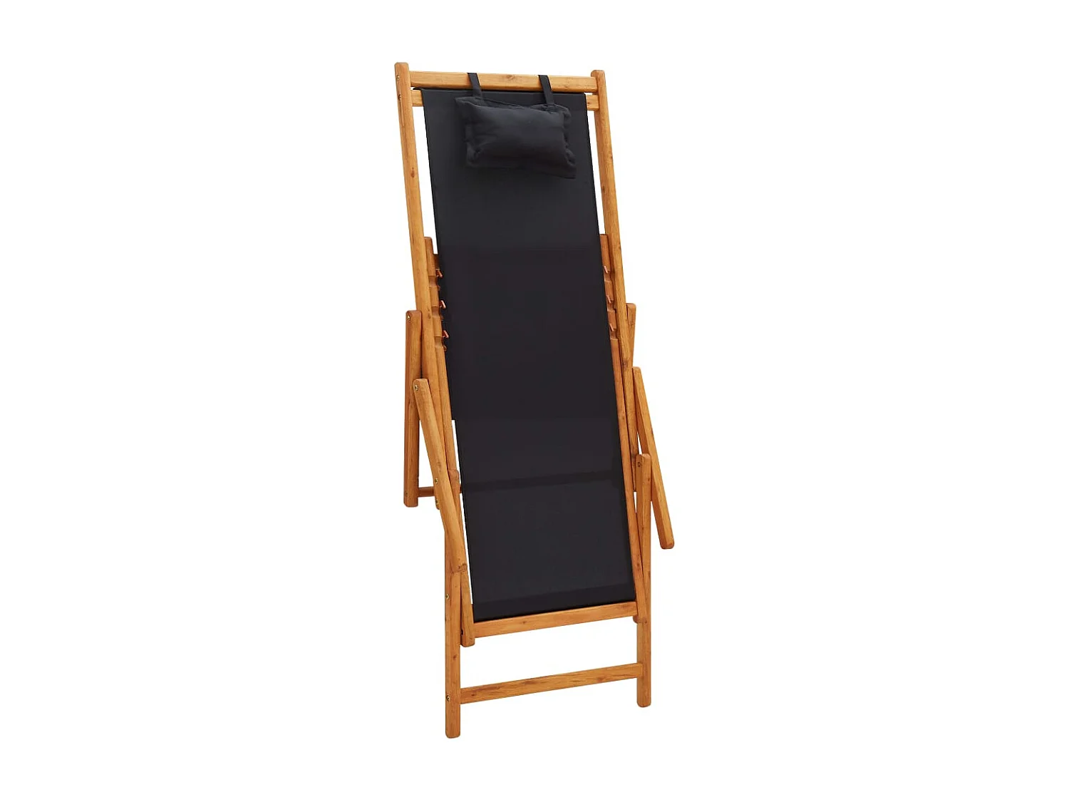 Chaise pliable de plage bois d'eucalyptus solide et tissu noir