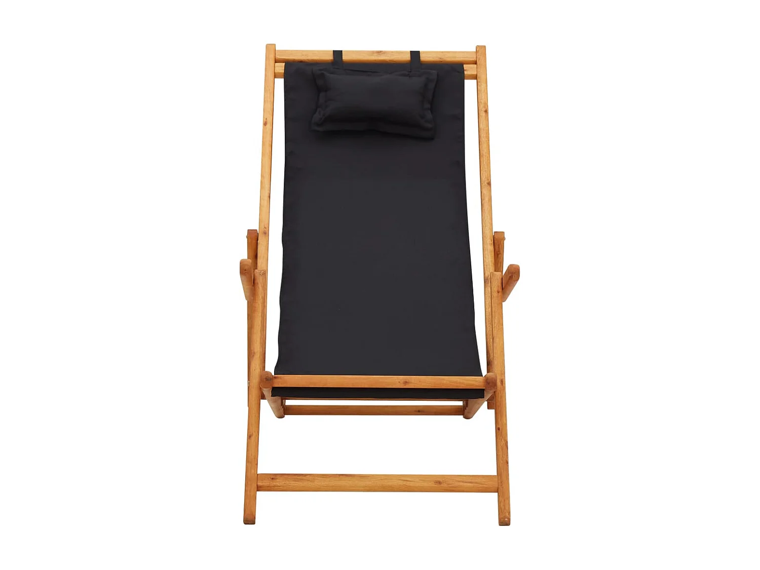 Chaise pliable de plage bois d'eucalyptus solide et tissu noir