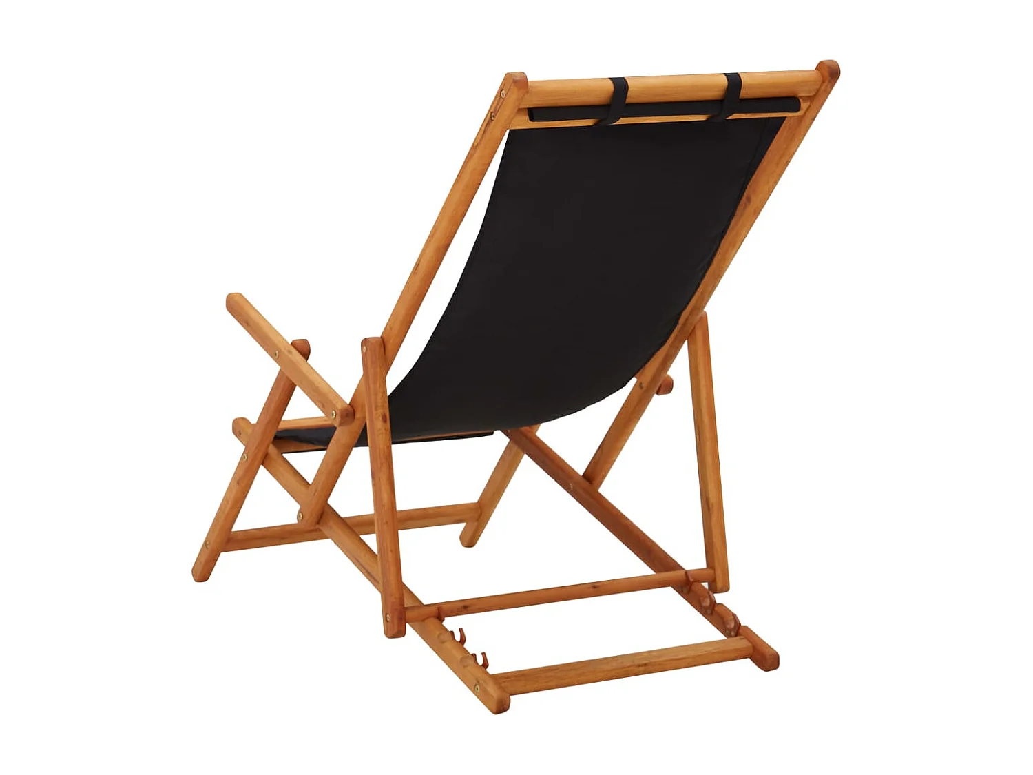 Chaise pliable de plage bois d'eucalyptus solide et tissu noir