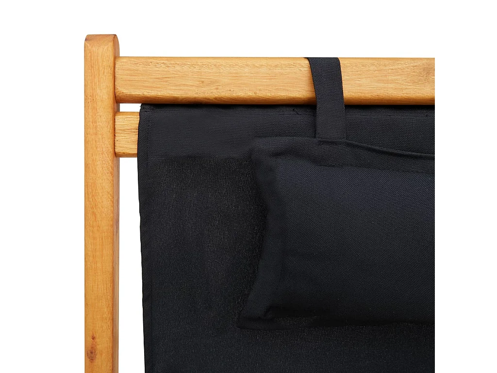 Chaise pliable de plage bois d'eucalyptus solide et tissu noir