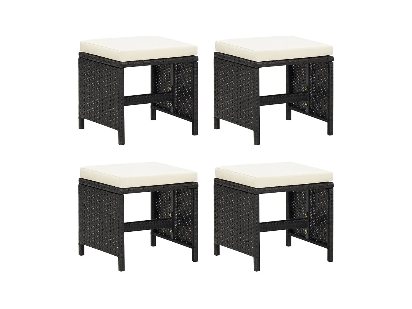 Tabourets de jardin avec coussins lot de 4 noir résine tressée