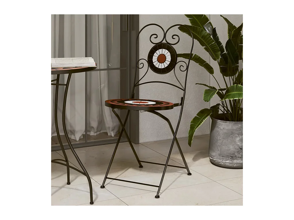 Set di 2 sedie pieghevoli da bistrot in ceramica bianca terracotta