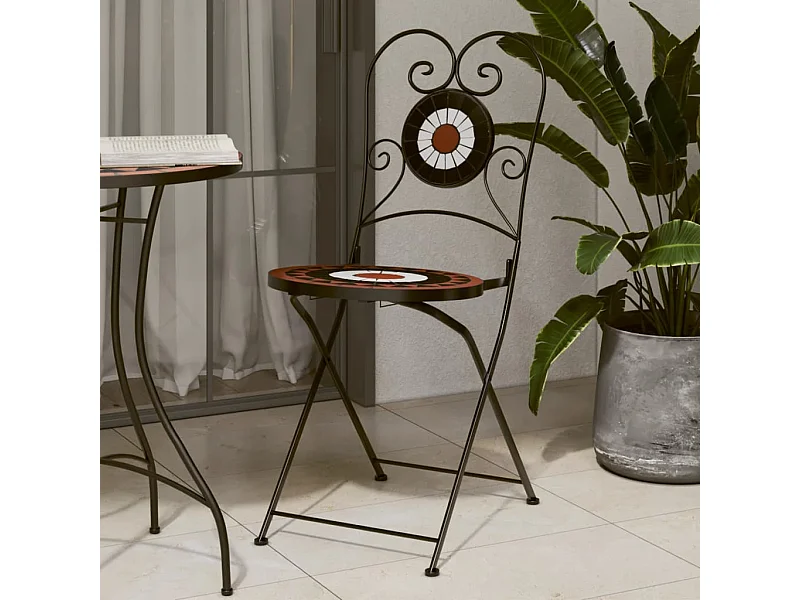 Set di 2 sedie pieghevoli da bistrot in ceramica bianca terracotta