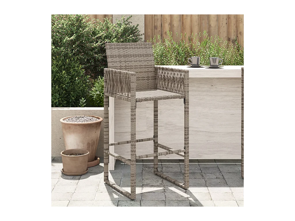 Set di 2 sgabelli da bar da giardino in resina intrecciata grigia