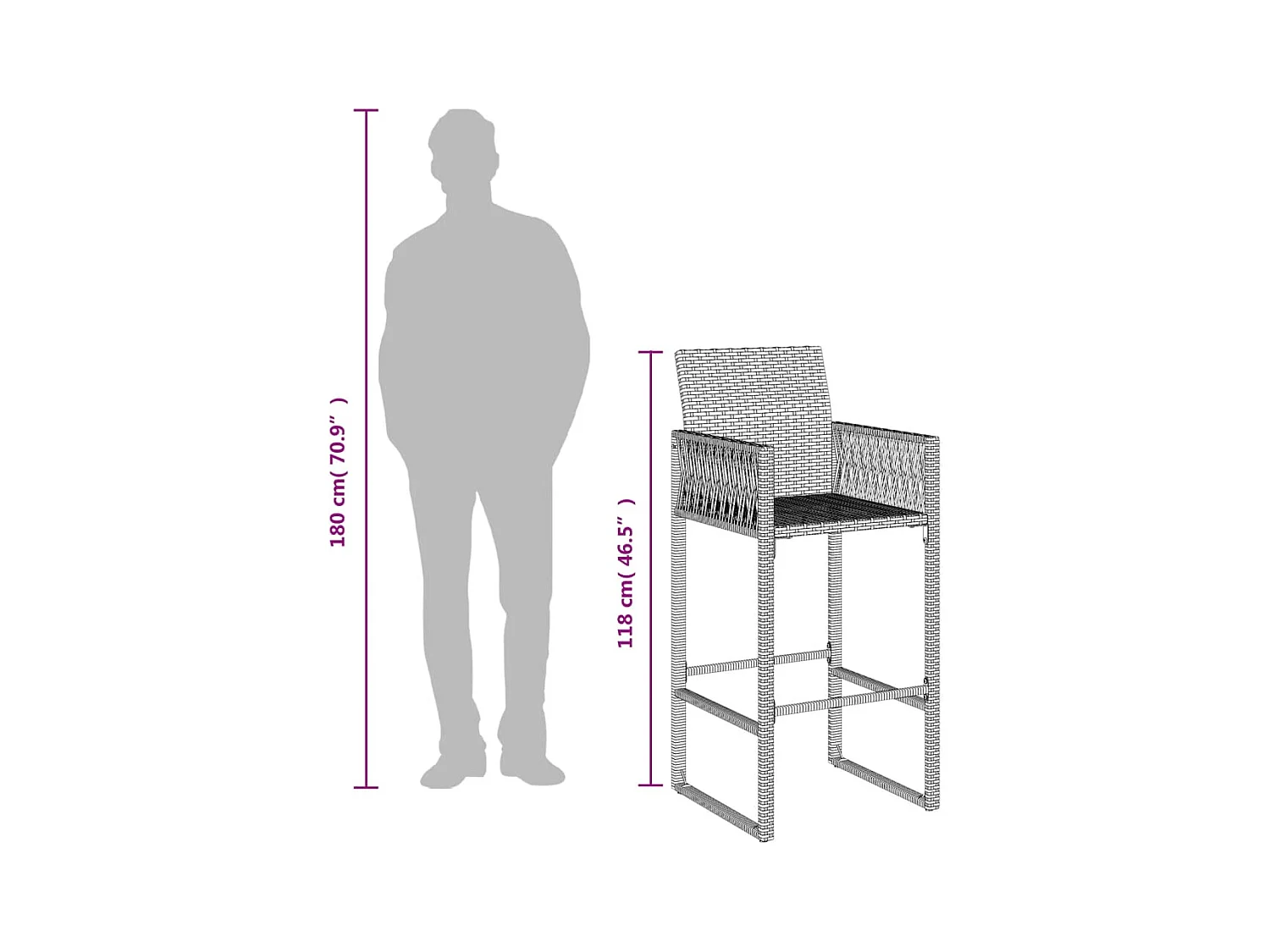 Set di 2 sgabelli da bar da giardino in resina intrecciata grigia