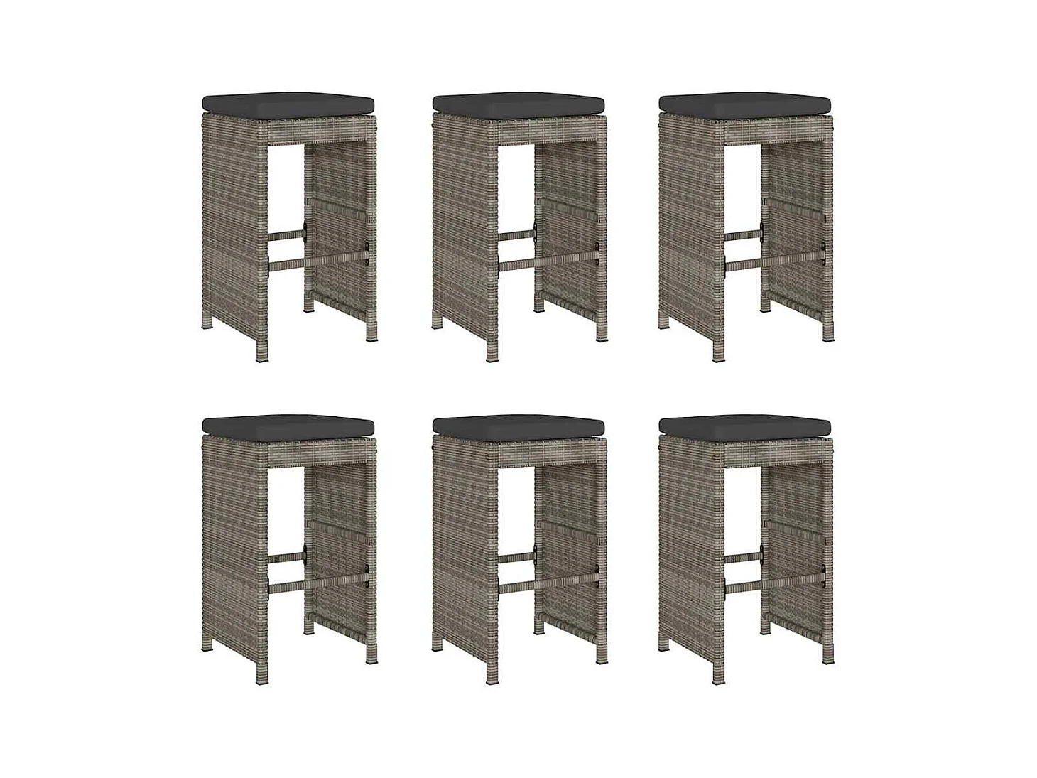 Juego de 6 taburetes y cojines para bar de jardín de resina tejida