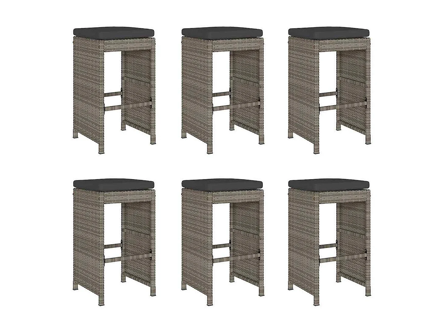 Set di 6 sgabelli da bar e cuscini da giardino in resina intrecciata