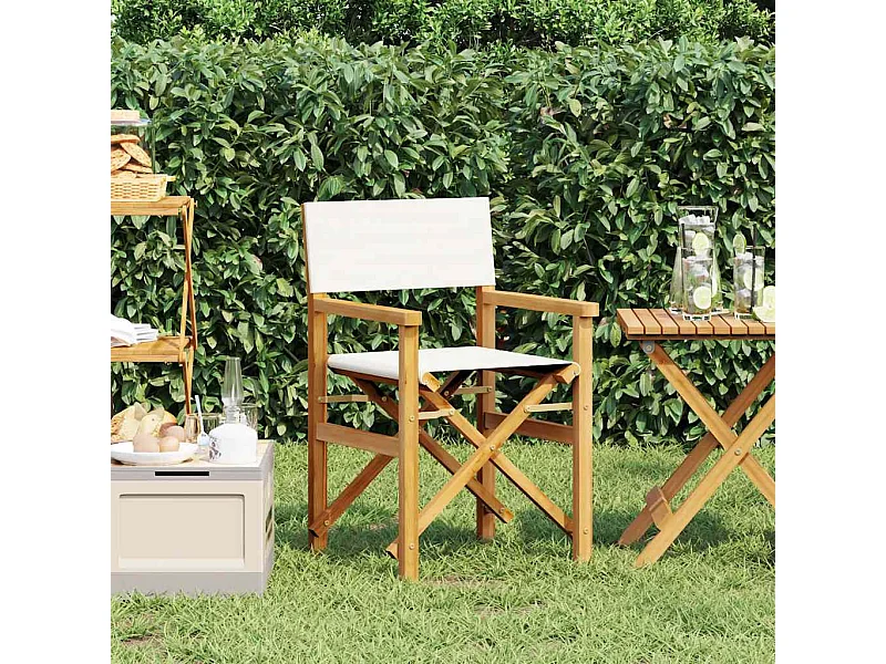 Sedia da regista pieghevole in legno massello di teak color crema