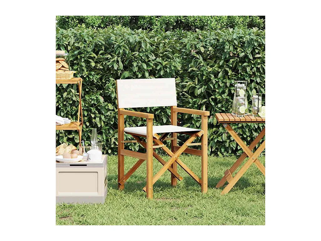 Chaise de metteur en scène pliante crème bois teck massif