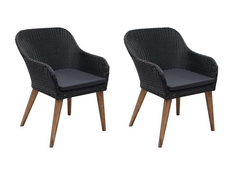 Chaises d'extérieur lot de 2 avec coussins Résine tressée Noir