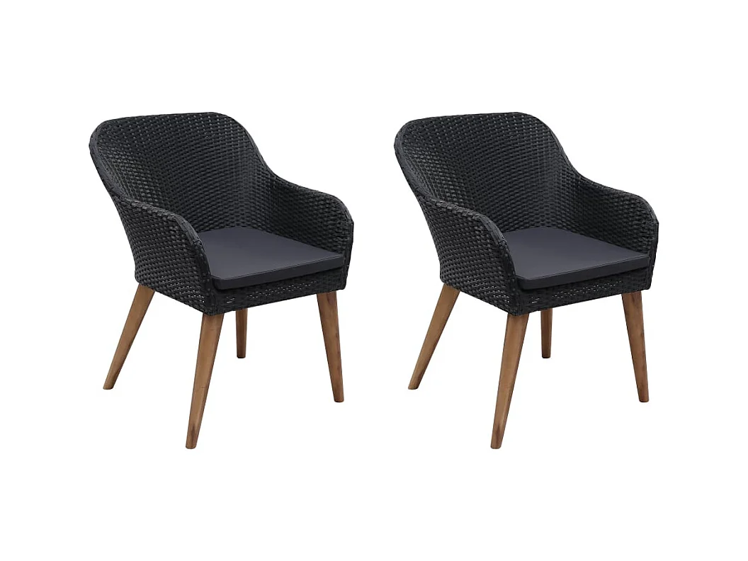 Chaises d'extérieur lot de 2 avec coussins Résine tressée Noir