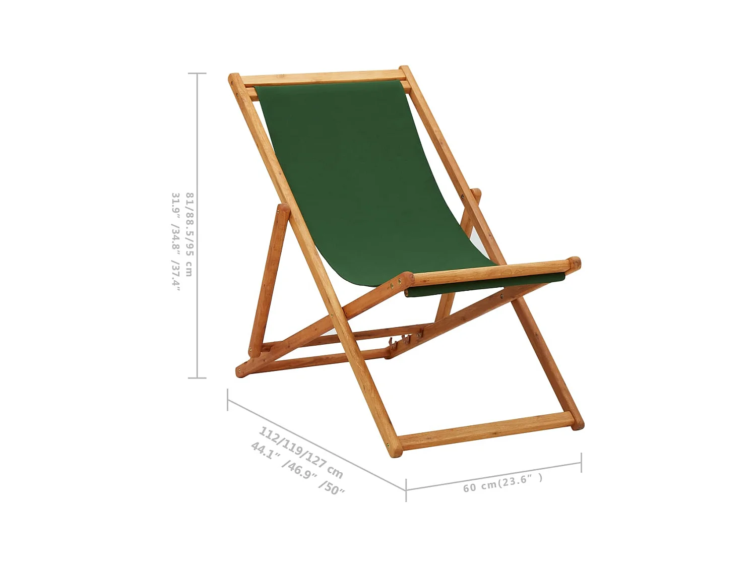 Sedia da spiaggia pieghevole in legno di eucalipto e tessuto verde