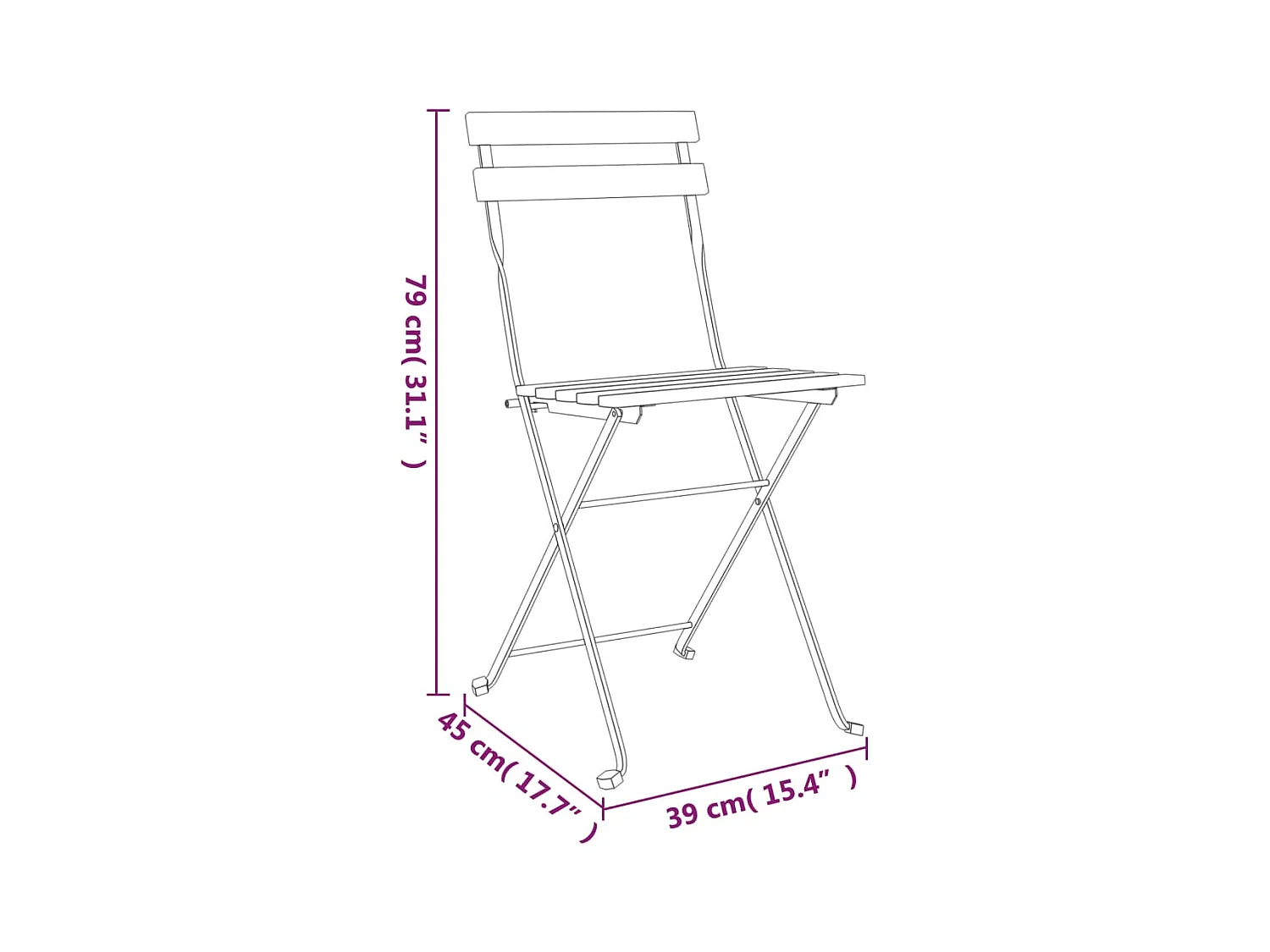 Chaises de bistrot pliantes lot de 4 Bois teck solide et acier