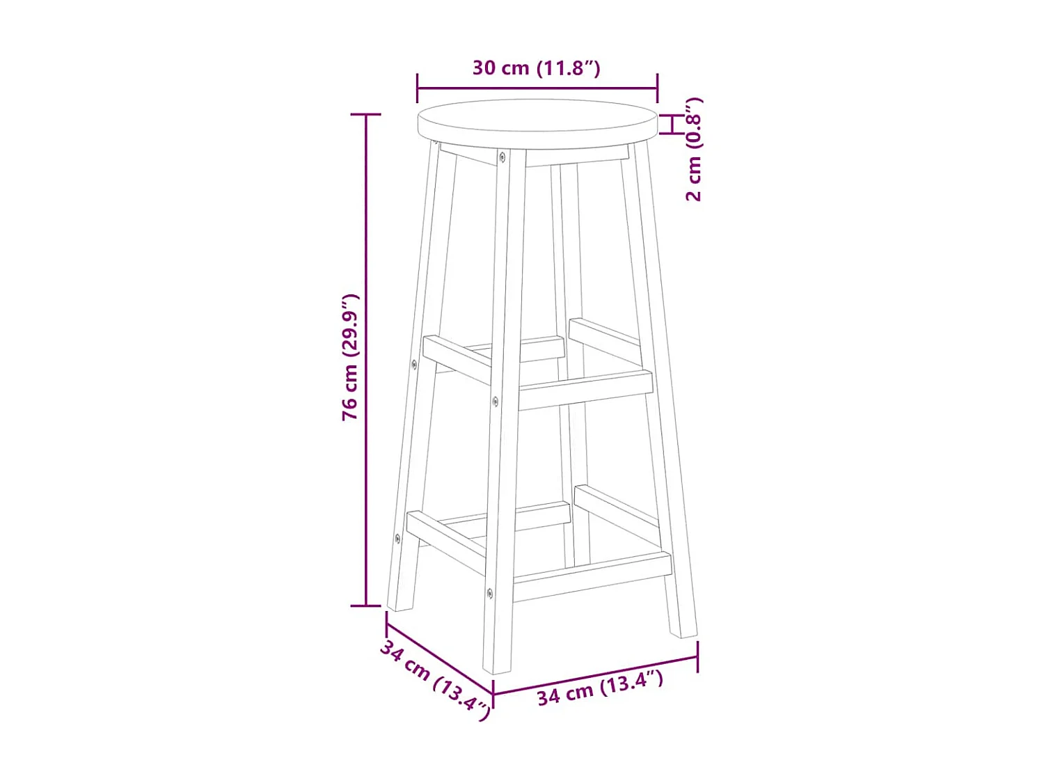 Barhocker 2er Set aus massivem Akazienholz