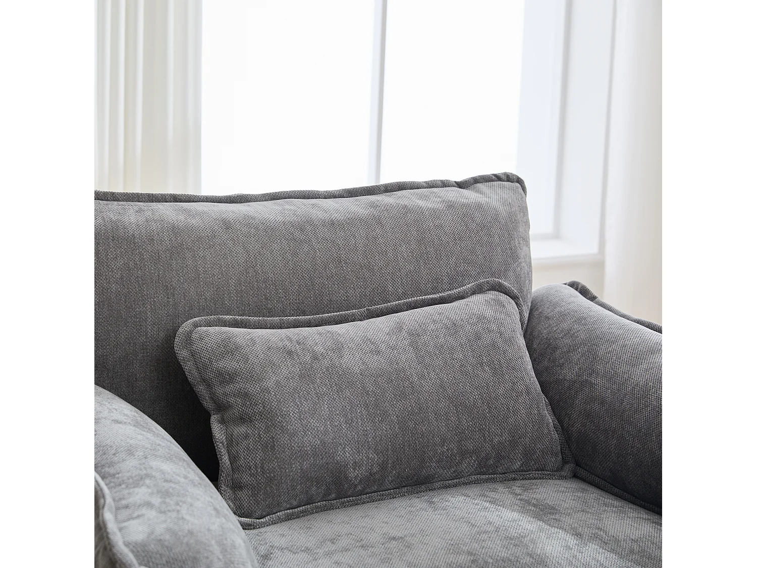 Individuele relaxfauteuil met voetenbank - Chenille loungestoel met hoge rugleuning - Geïntegreerde zijvakken