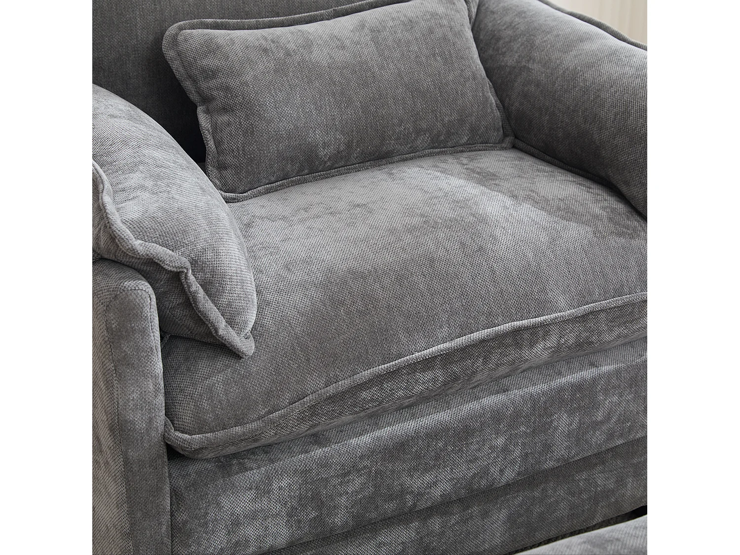 Individuele relaxfauteuil met voetenbank - Chenille loungestoel met hoge rugleuning - Geïntegreerde zijvakken