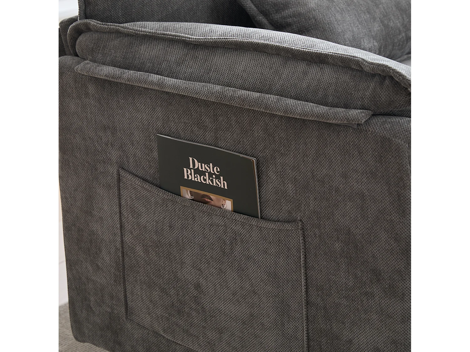 Individuele relaxfauteuil met voetenbank - Chenille loungestoel met hoge rugleuning - Geïntegreerde zijvakken