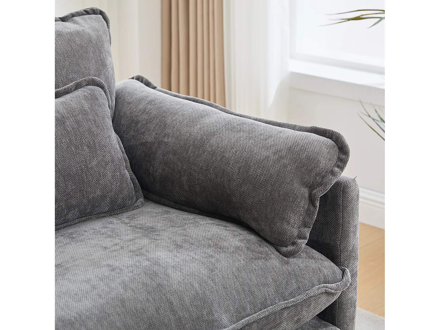 Individuele relaxfauteuil met voetenbank - Chenille loungestoel met hoge rugleuning - Geïntegreerde zijvakken