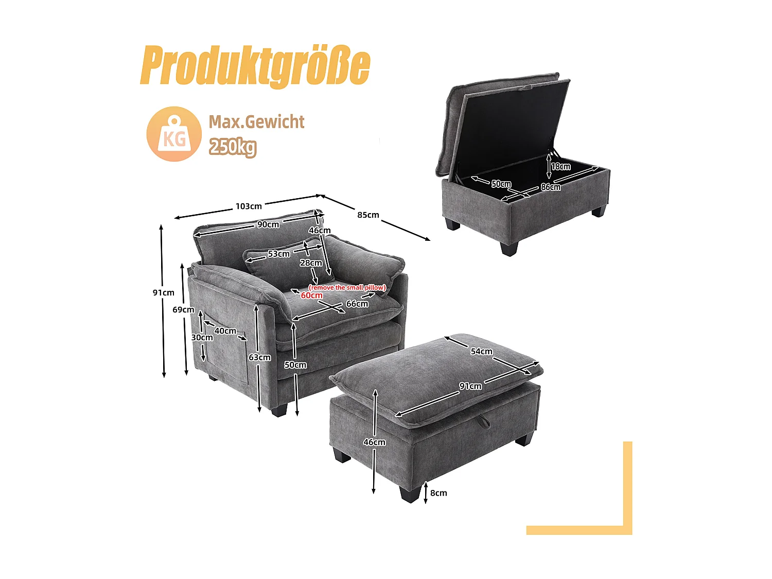 Individuele relaxfauteuil met voetenbank - Chenille loungestoel met hoge rugleuning - Geïntegreerde zijvakken